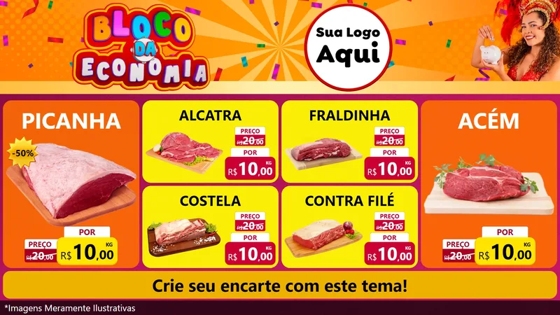 Modelo de TV para TV Horizontal com o tema Bloco da Economia para Açougue