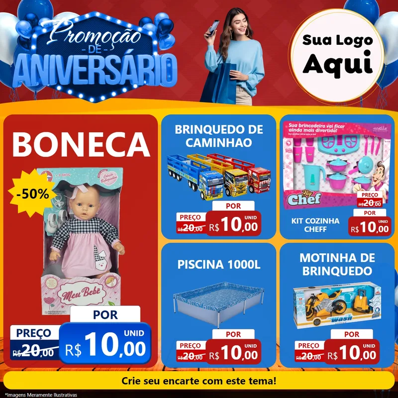 Modelo de Rede Social para Feed Facebook com o tema Promoção de Aniversário para Brinquedos