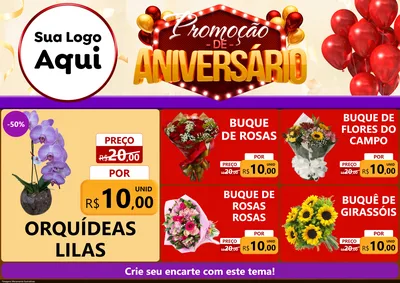 Modelo de Encarte para Encarte A4 Horizontal com o tema Promoção de Aniversário para Floricultura e jardim