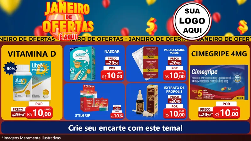 Modelo de TV para TV Horizontal com o tema Janeiro de Ofertas É Aqui! para Farmácia