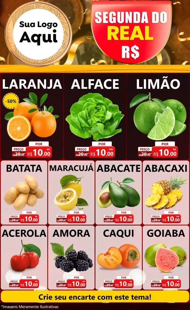 Modelo de Encarte para Encarte Grande com o tema Segunda do Real para Hortifrúti