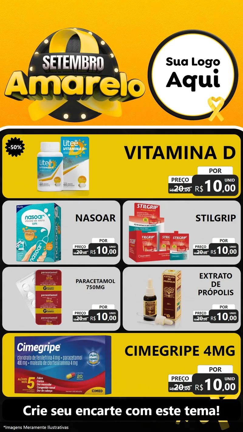 Modelo de TV para TV Vertical com o tema Setembro Amarelo para Farmácia