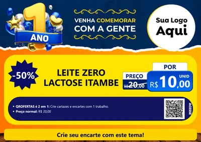 Modelo de Cartaz para Cartaz A4 Horizontal com o tema Um Ano de Aniversário para Frios e Laticínios