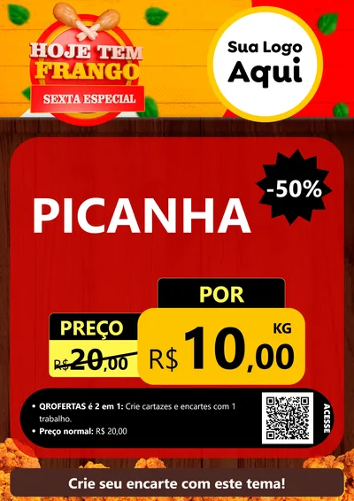 Modelo de Cartaz para Cartaz A4 Vertical com o tema Hoje tem Frango Sexta Especial para Açougue