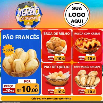 Modelo de Rede Social para Feed Facebook com o tema Verão de Ofertas para Padaria