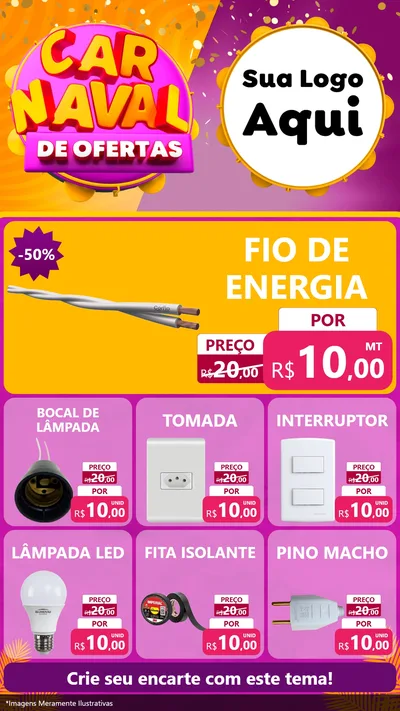 Modelo de Rede Social para Stories com o tema Carnaval de Ofertas para Materiais Elétricos