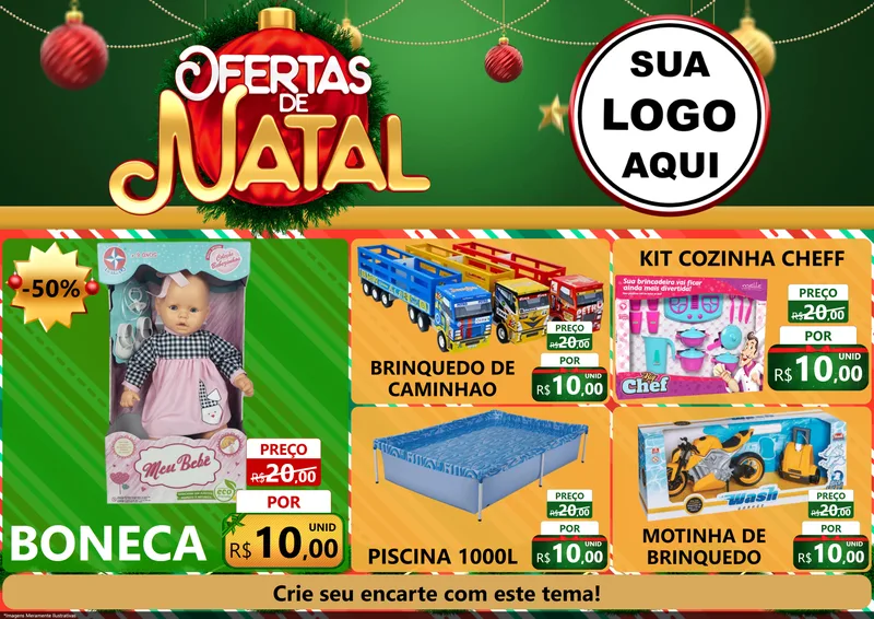 Modelo de Encarte para Encarte A4 Horizontal com o tema Ofertas de Natal para Brinquedos
