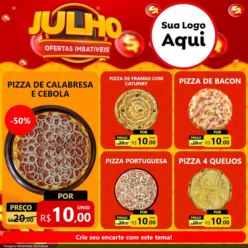 Modelo de Rede Social para Feed Facebook com o tema Julho Ofertas Imbatíveis para Pizzaria