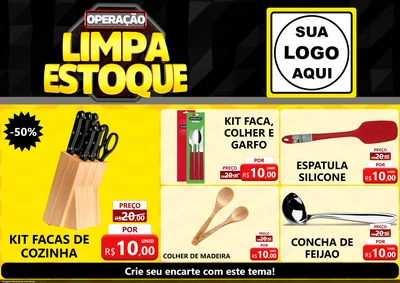 Modelo de Encarte para Encarte A4 Horizontal com o tema Operação Limpa Estoque para Utilidades Domésticas