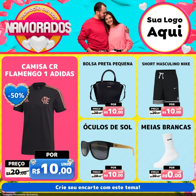 Modelo de Rede Social para Feed Facebook com o tema Promoção Dia dos Namorados para Roupas e acessórios
