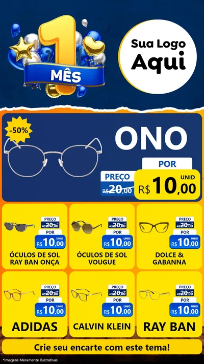 Modelo de Rede Social para Stories com o tema Um Mês de Aniversário para Óticas