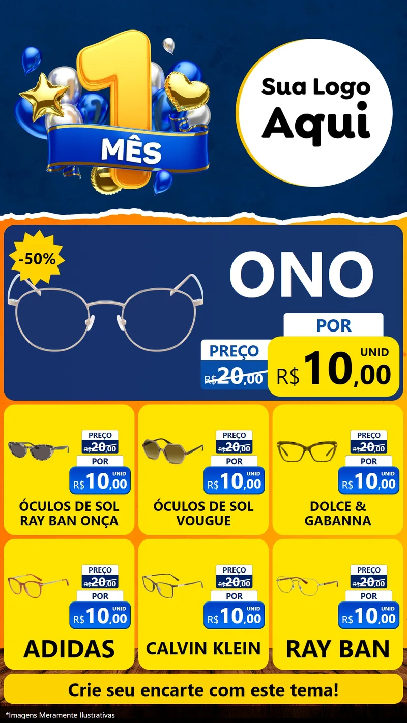 Modelo de Rede Social para Stories com o tema Um Mês de Aniversário para Óticas