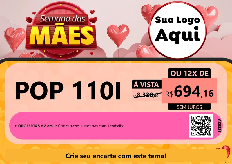 Modelo de Cartaz para Cartaz A4 Horizontal com o tema Semana das Mães para Concessionaria de Motos