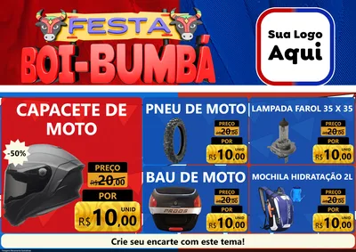 Modelo de Encarte para Encarte A4 Horizontal com o tema Festa Boi Bumbá para Moto peças