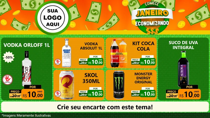 Modelo de TV para TV Horizontal com o tema Comece Janeiro Economizando para Distribuidora de bebidas