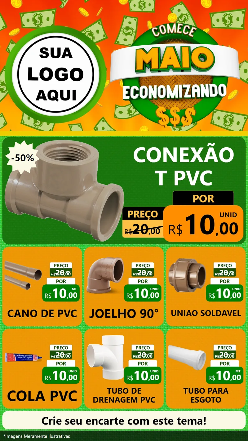 Modelo de Rede Social para Stories com o tema Comece Maio Economizando para Tubos e conexões