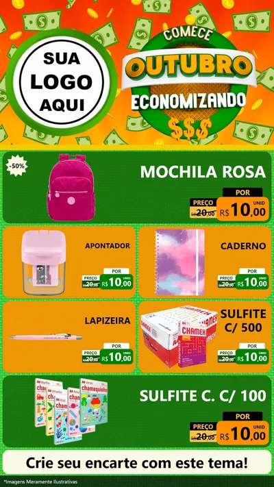 Modelo de TV para TV Vertical com o tema Comece Outubro Economizando para Papelaria