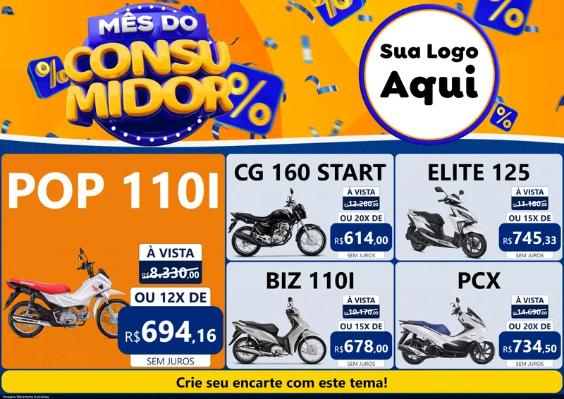 Modelo de Encarte para Encarte A4 Horizontal com o tema Mês do Consumidor para Concessionaria de Motos