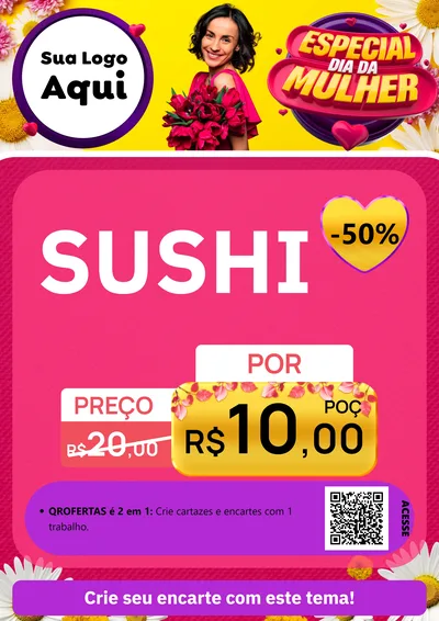 Modelo de Cartaz para Cartaz A4 Vertical com o tema Especial Dia da Mulher para Comida japonesa