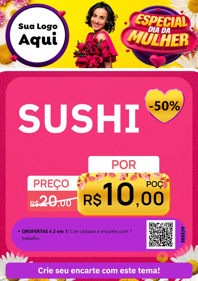 Modelo de Cartaz para Cartaz A4 Vertical com o tema Especial Dia da Mulher para Comida japonesa