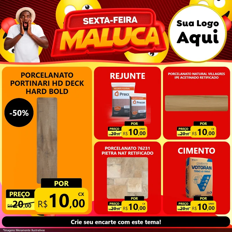 Modelo de Rede Social para Feed Facebook com o tema Sexta-feira Maluca para Pisos e revestimentos