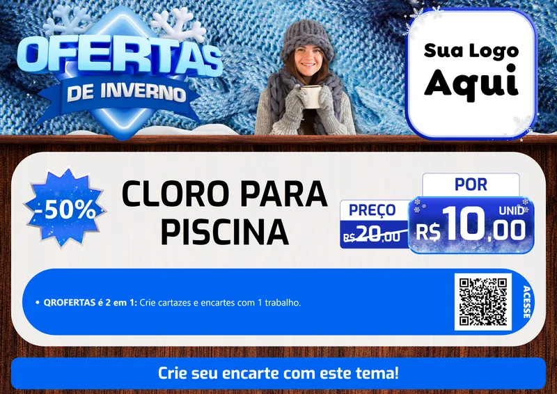 Modelo de Cartaz para Cartaz A4 Horizontal com o tema Ofertas de Inverno para Produtos para Piscina