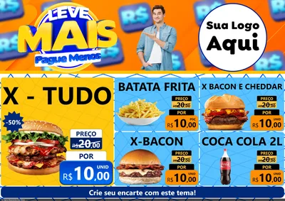 Modelo de Encarte para Encarte A4 Horizontal com o tema Leve Mais, Pague Menos para Hamburgueria
