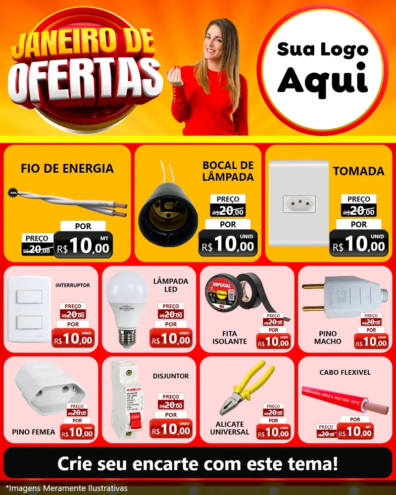 Modelo de Rede Social para Feed Instagram com o tema Janeiro de Ofertas para Materiais Elétricos