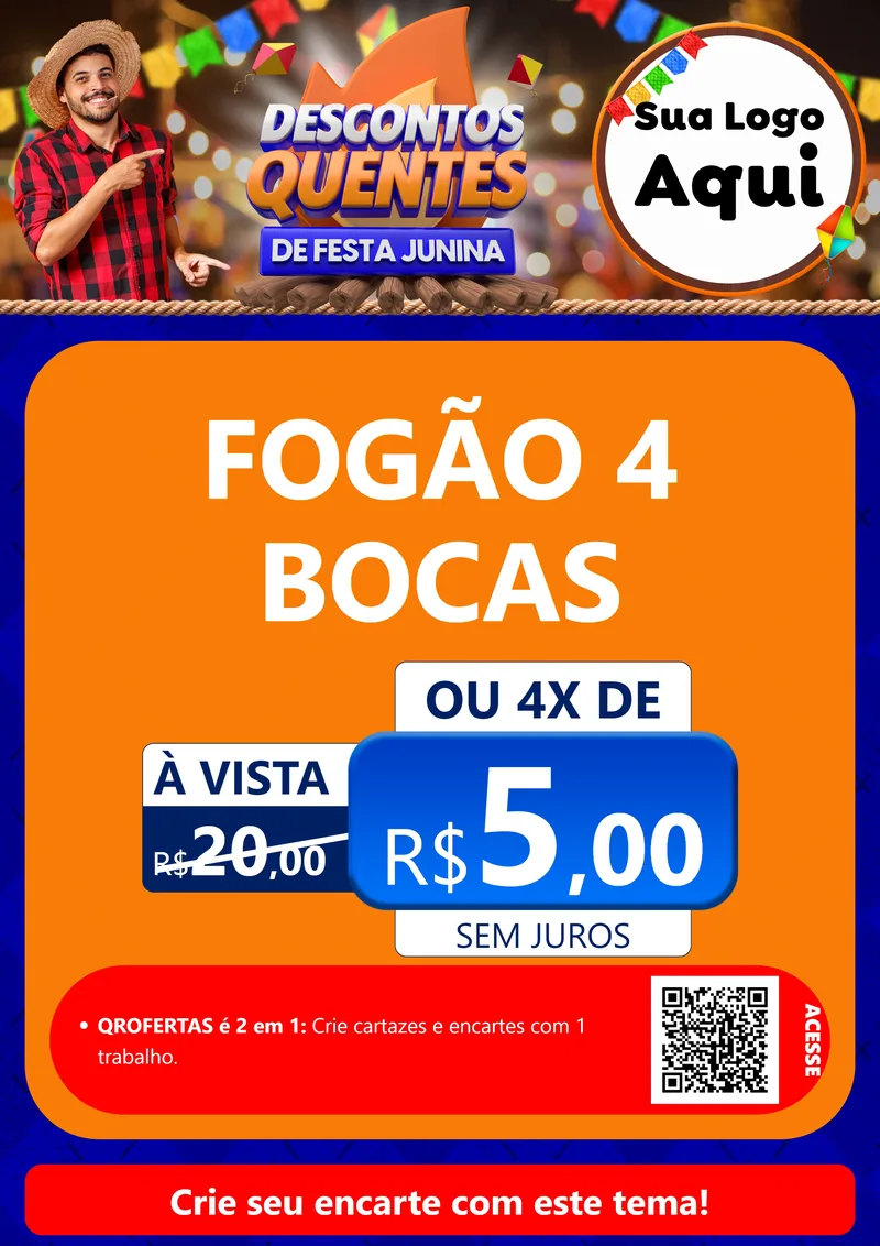 Modelo de Cartaz para Cartaz A4 Vertical com o tema Descontos Quentes de Festa Junina para Móveis e Eletro