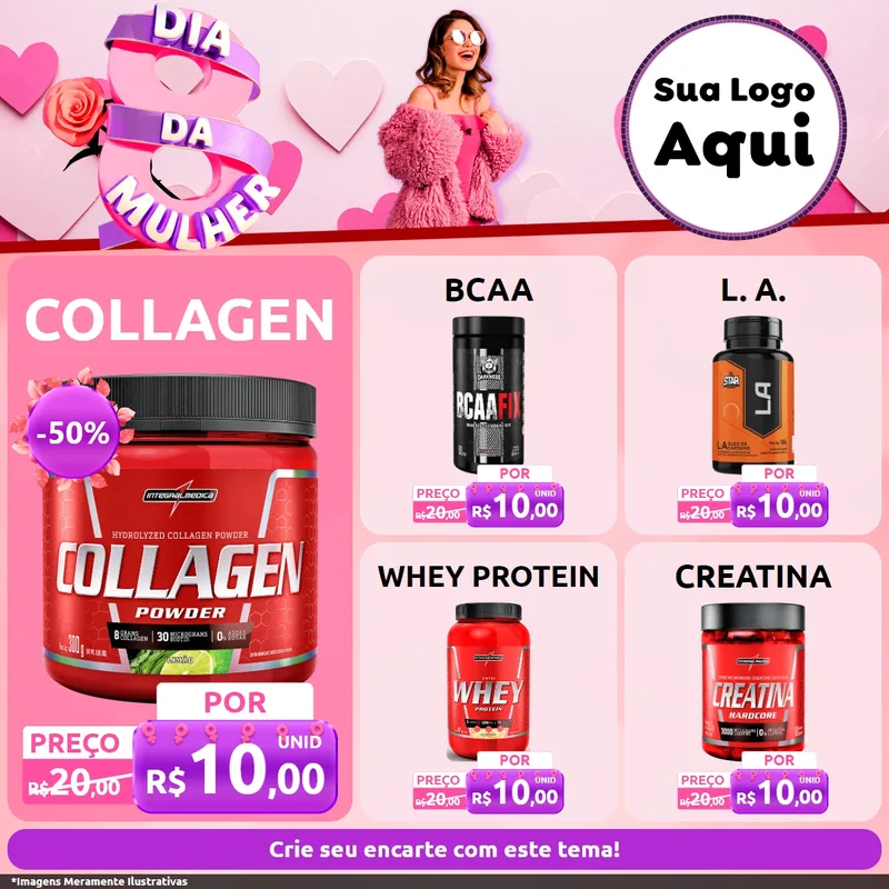 Modelo de Rede Social para Feed Facebook com o tema Dia da Mulher para Suplementos alimentares