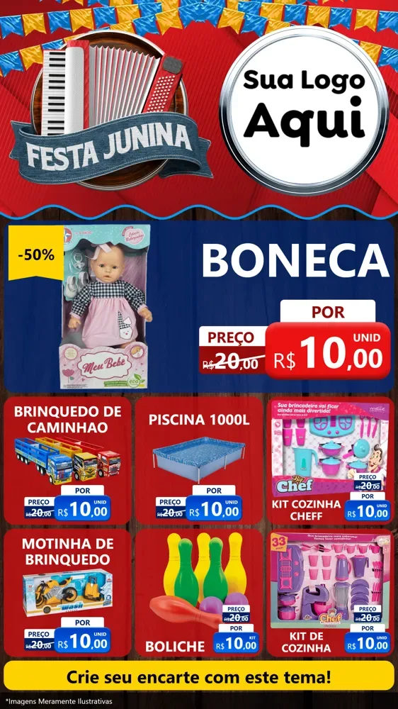 Modelo de Rede Social para Stories com o tema Festa Junina para Brinquedos
