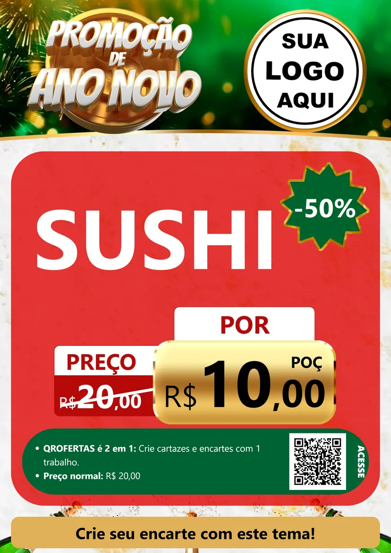 Modelo de Cartaz para Cartaz A4 Vertical com o tema Promoção de Ano Novo para Comida japonesa