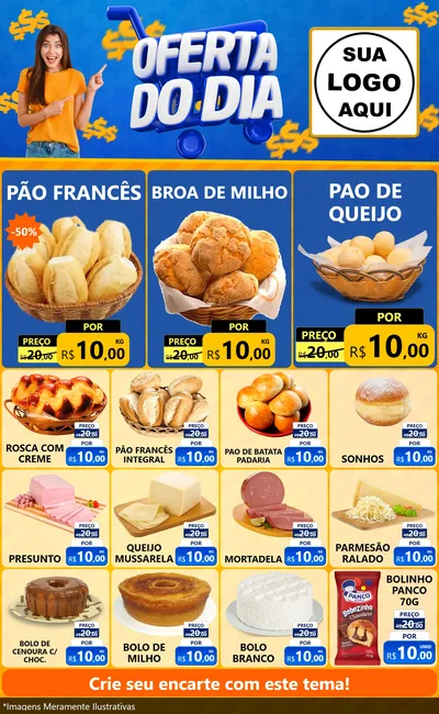 Modelo de Encarte para Encarte Grande com o tema Oferta do Dia para Padaria