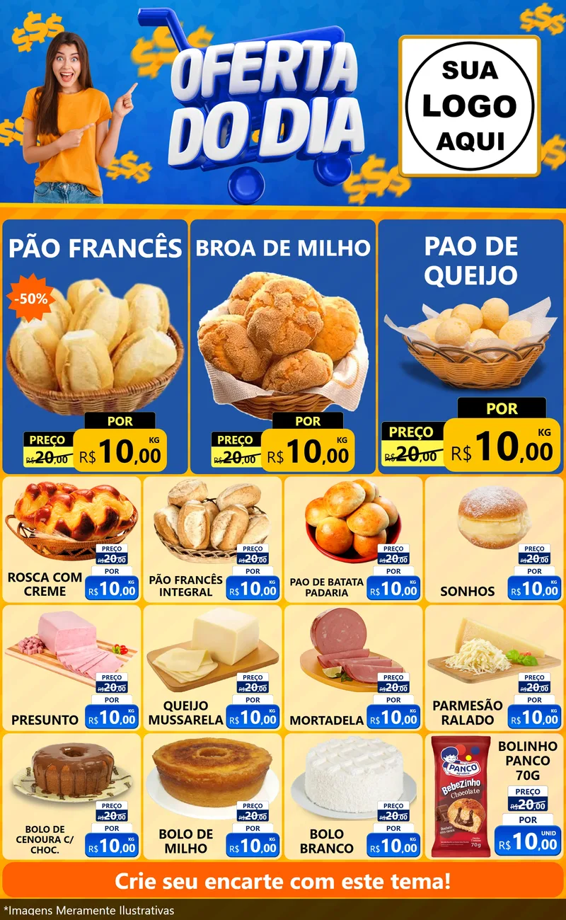 Modelo de Encarte para Encarte Grande com o tema Oferta do Dia para Padaria