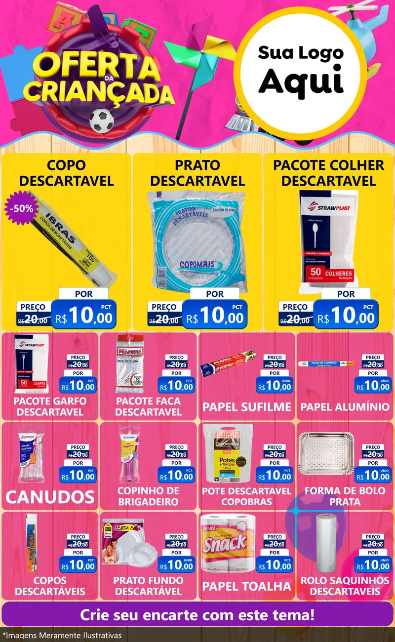 Modelo de Encarte para Encarte Grande com o tema Oferta da Criançada para Embalagens
