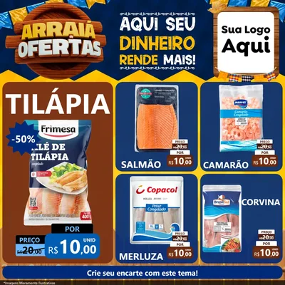 Modelo de Rede Social para Feed Facebook com o tema Arraiá de Ofertas - Junina para Peixaria