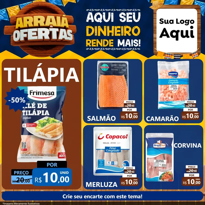 Modelo de Rede Social para Feed Facebook com o tema Arraiá de Ofertas - Junina para Peixaria