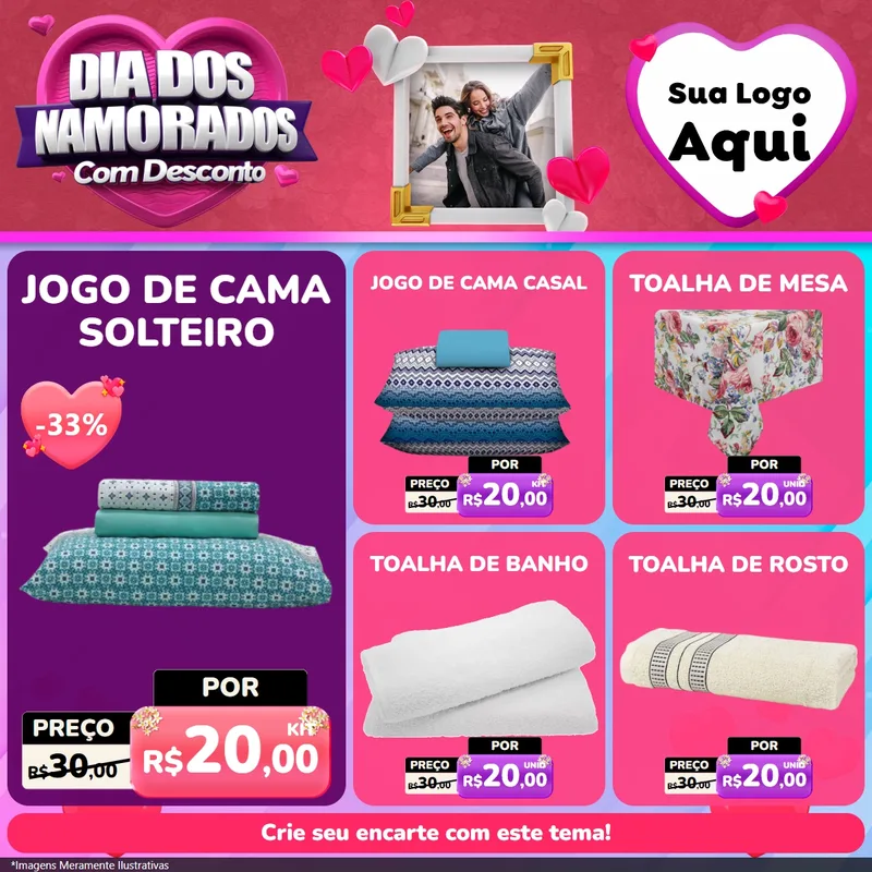 Modelo de Rede Social para Feed Facebook com o tema Dia Dos Namorados Com Desconto para Cama, Mesa e Banho