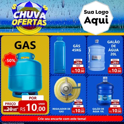 Modelo de Rede Social para Feed Facebook com o tema Chuva de Ofertas para Água e gás