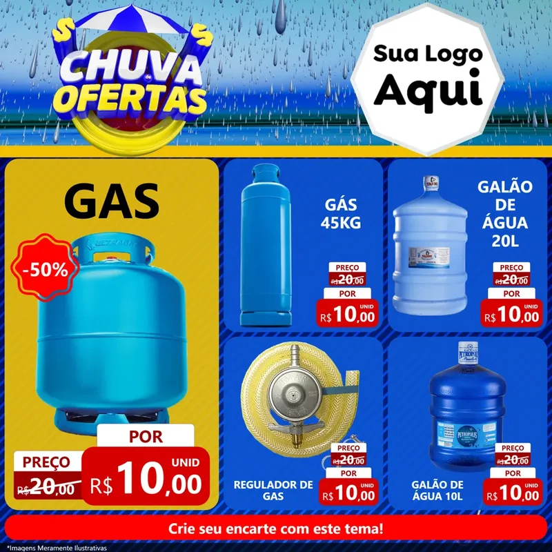Modelo de Rede Social para Feed Facebook com o tema Chuva de Ofertas para Água e gás