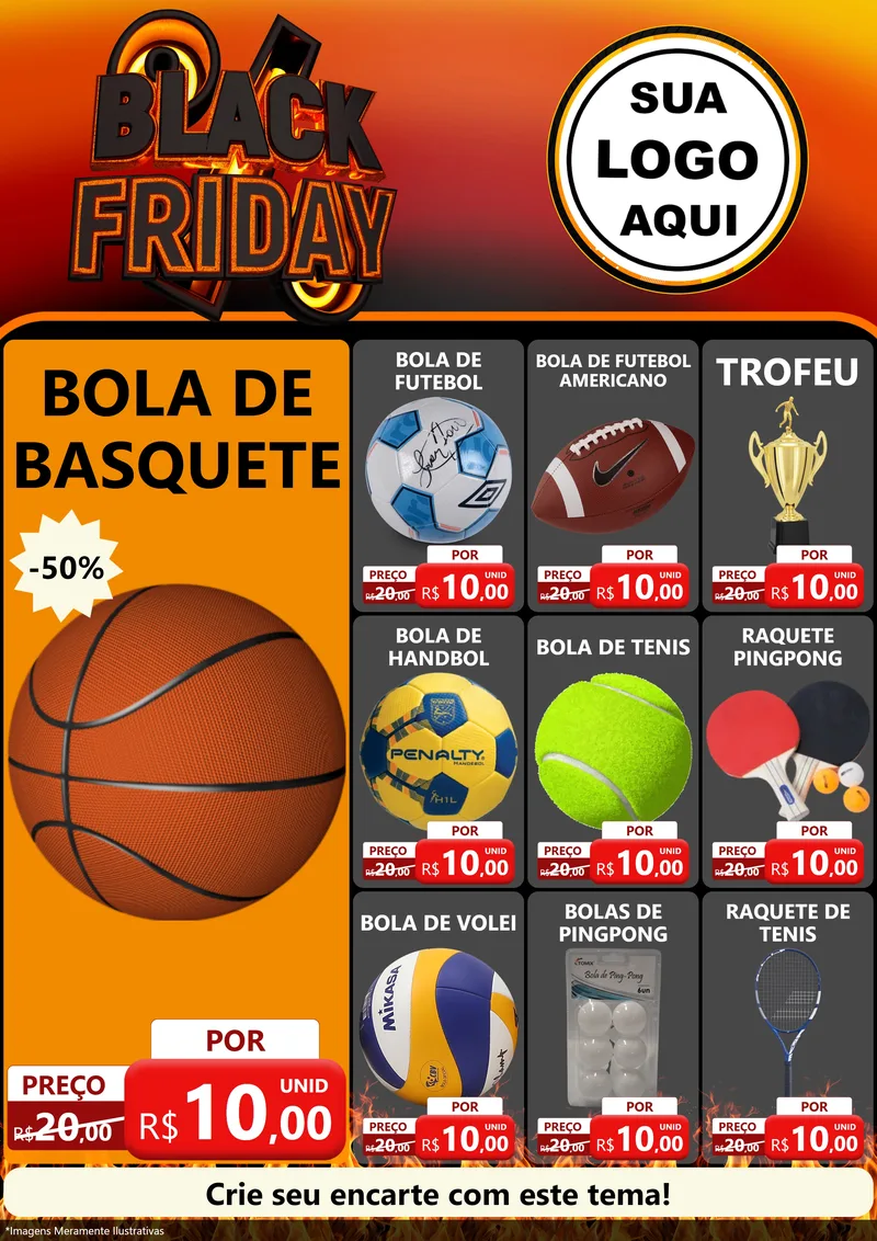 Modelo de Encarte para Encarte A4 Vertical com o tema Black Friday para Artigos Esportivos