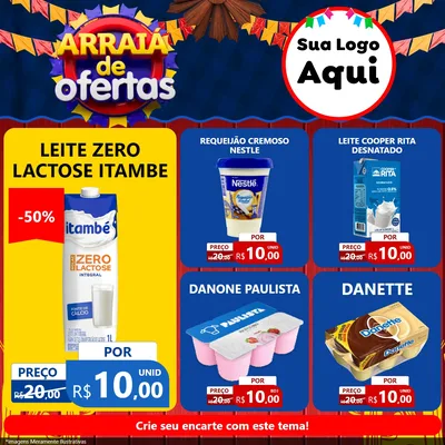 Modelo de Rede Social para Feed Facebook com o tema Arraiá de Ofertas para Frios e Laticínios