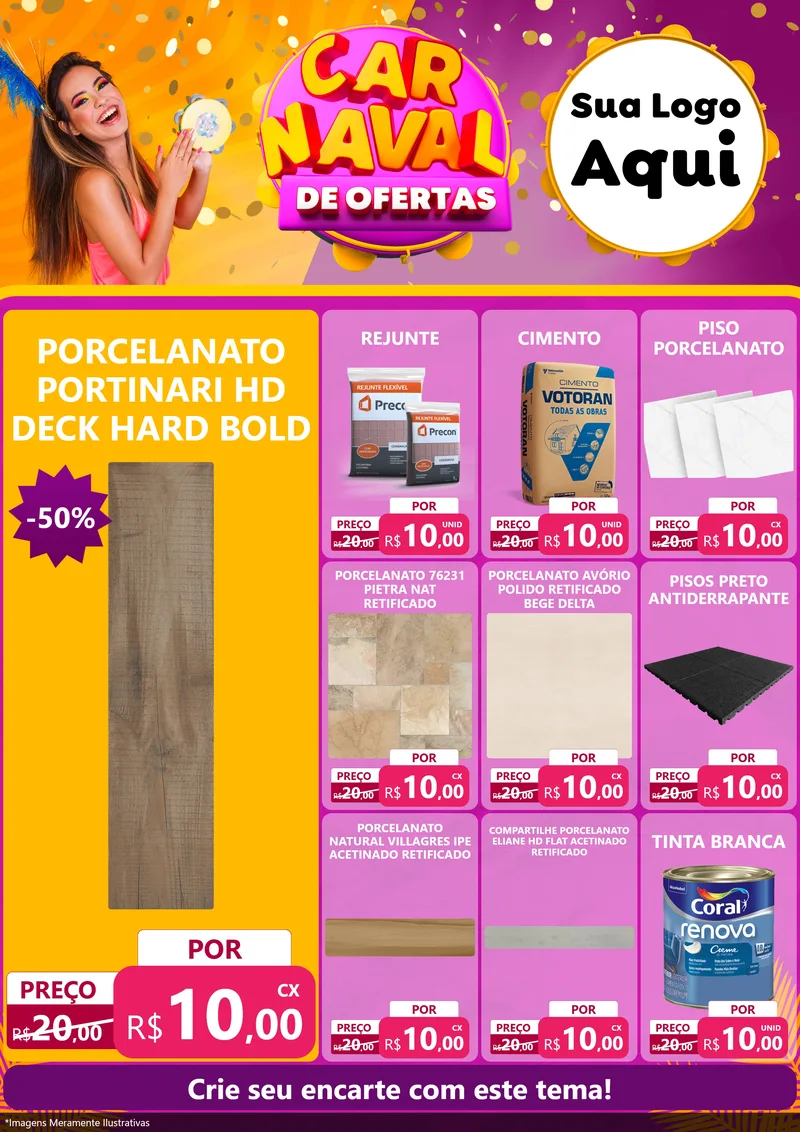 Modelo de Encarte para Encarte A4 Vertical com o tema Carnaval de Ofertas para Pisos e revestimentos