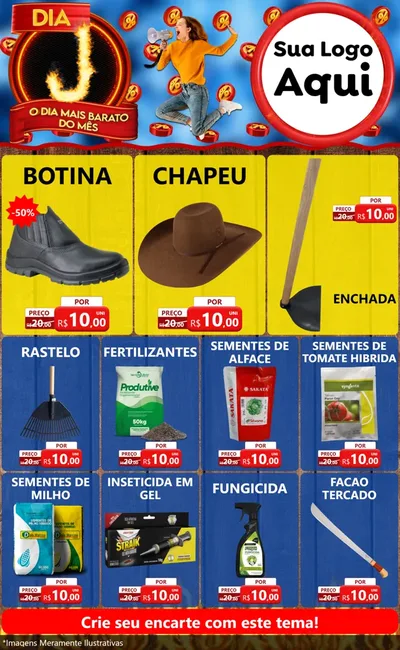 Modelo de Encarte para Encarte Grande com o tema Dia J - O Dia Mais Barato Do Mês para Agropecuária