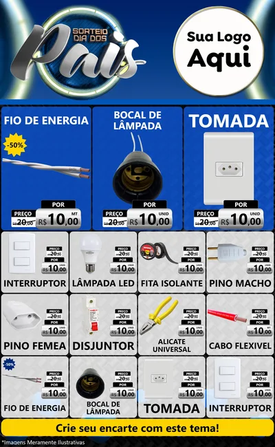Modelo de Encarte para Encarte Grande com o tema Sorteio Dia Dos Pais para Materiais Elétricos