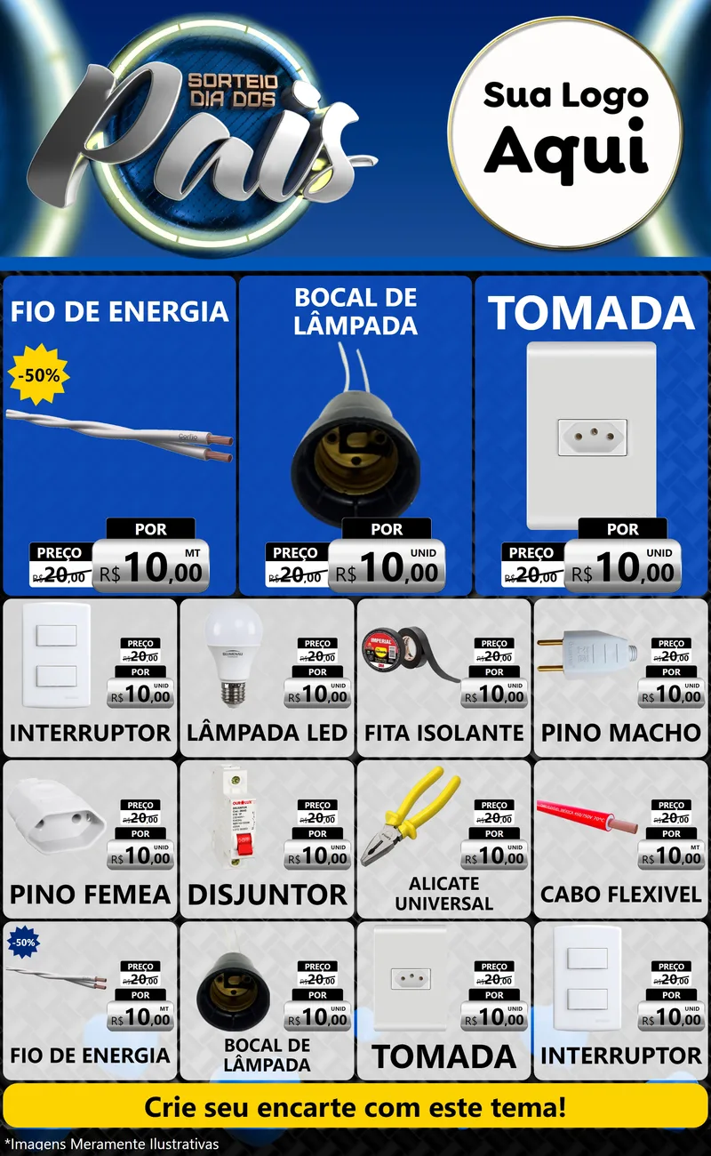 Modelo de Encarte para Encarte Grande com o tema Sorteio Dia Dos Pais para Materiais Elétricos