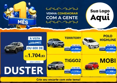 Modelo de Encarte para Encarte A4 Horizontal com o tema Um Mês de Aniversário para Concessionaria de Carros
