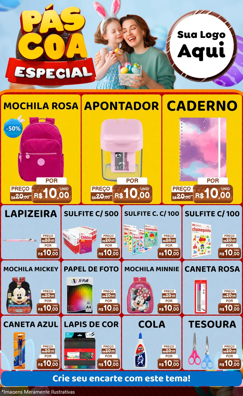 Modelo de Encarte para Encarte Grande com o tema Páscoa Especial para Papelaria