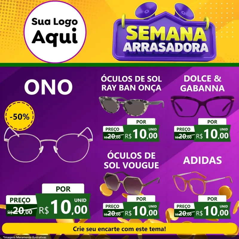 Modelo de Rede Social para Feed Facebook com o tema Semana Arrasadora para Óticas