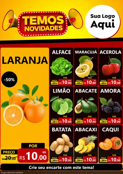Modelo de Encarte para Encarte A4 Vertical com o tema Temos Novidades para Hortifrúti